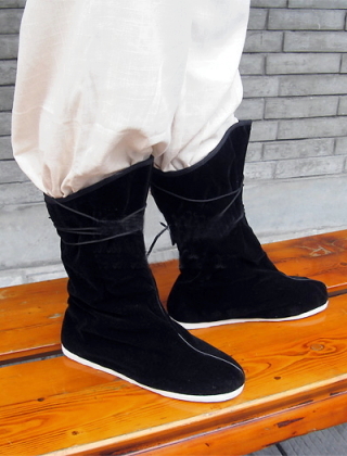 Vintage Style Mid Cloth Boots w/ Shoelaces