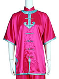 Short-sleeve Mandarin Collar Applique Duangua (Satin)