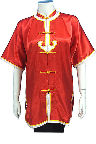 Short-sleeve Mandarin Collar Applique Duangua (Satin)