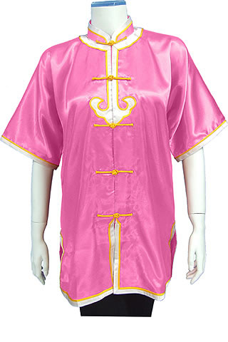 Short-sleeve Mandarin Collar Applique Duangua (Satin)